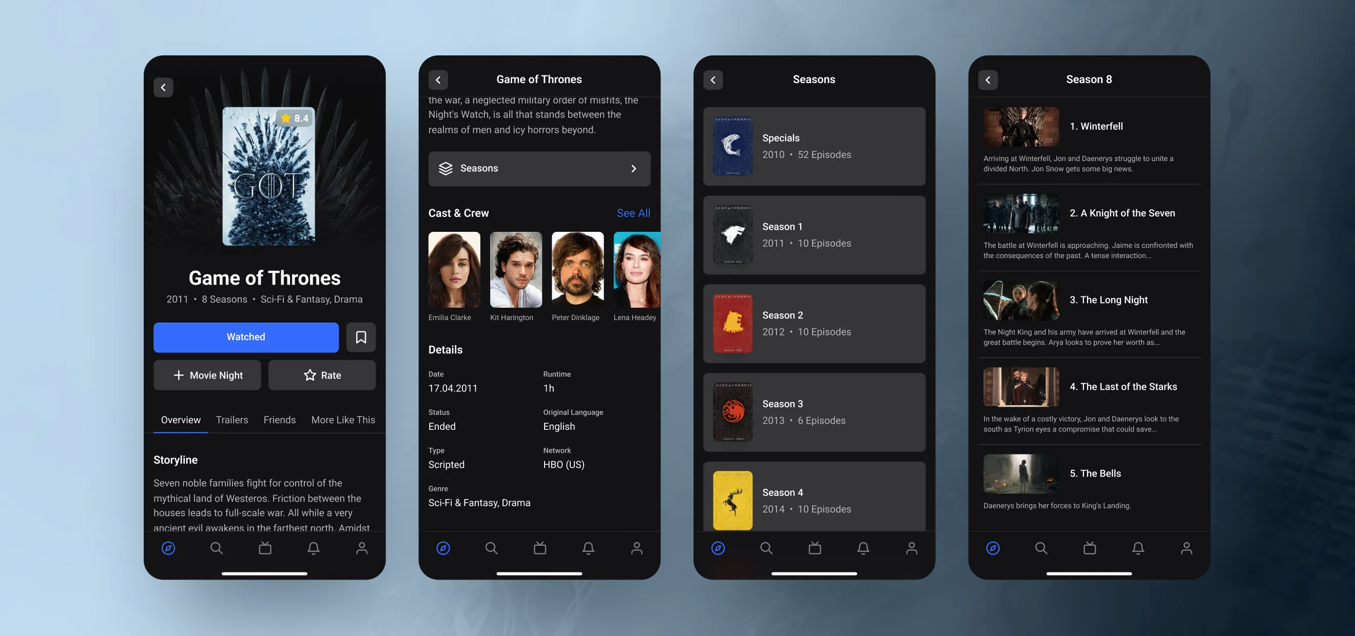 Movilo movie and TV show detail screens