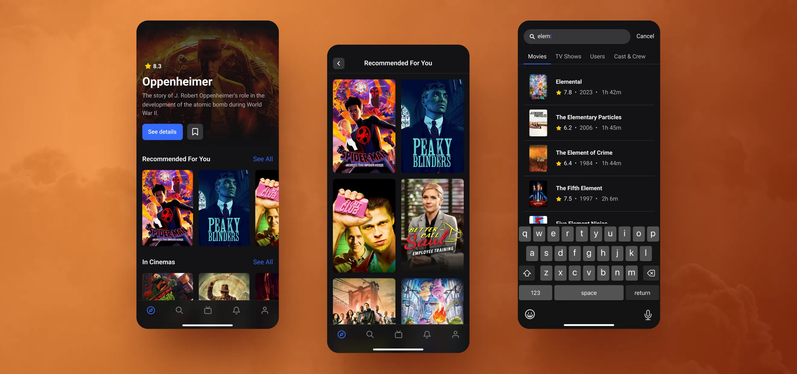 Movilo discover and search screens
