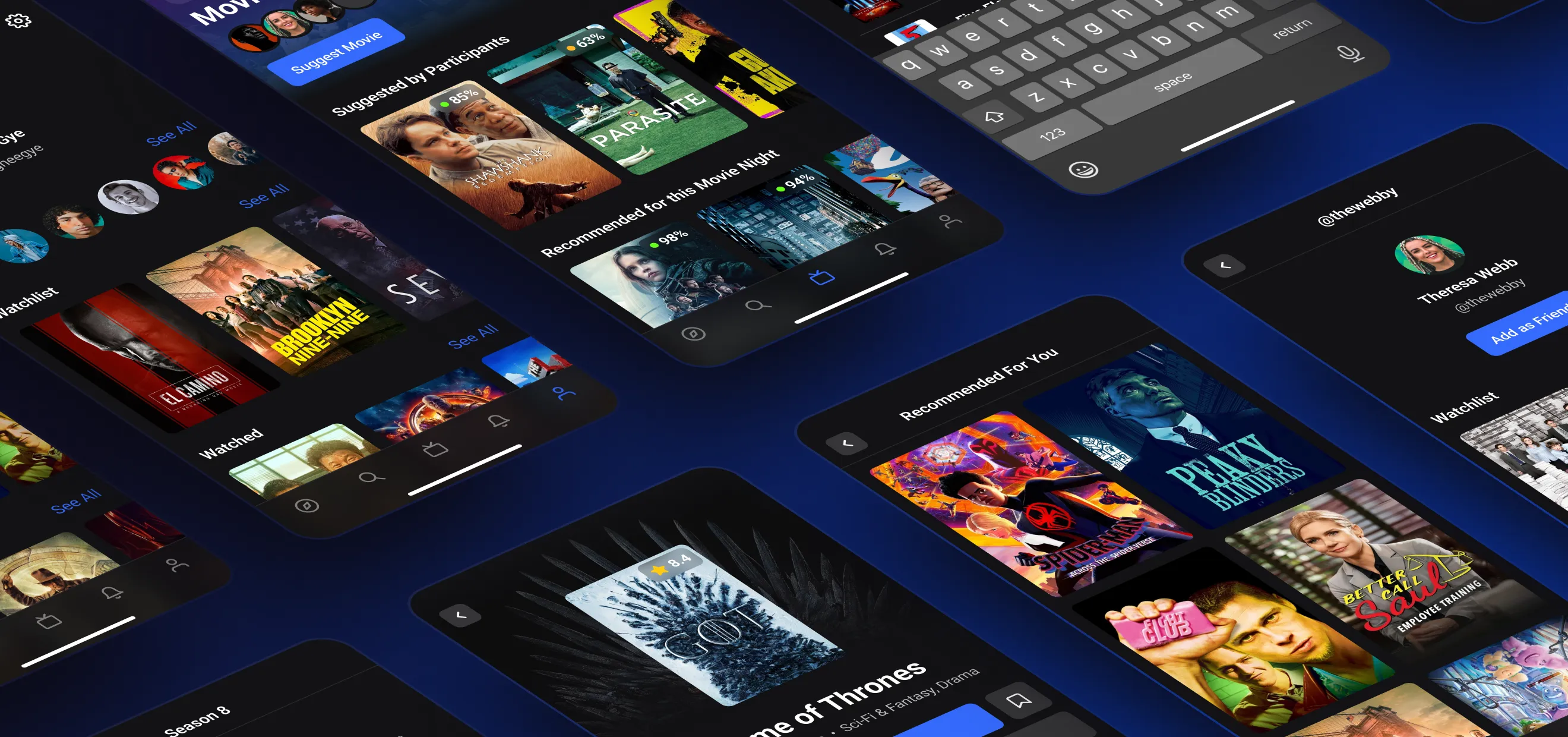 Movilo app overview showing key screens
